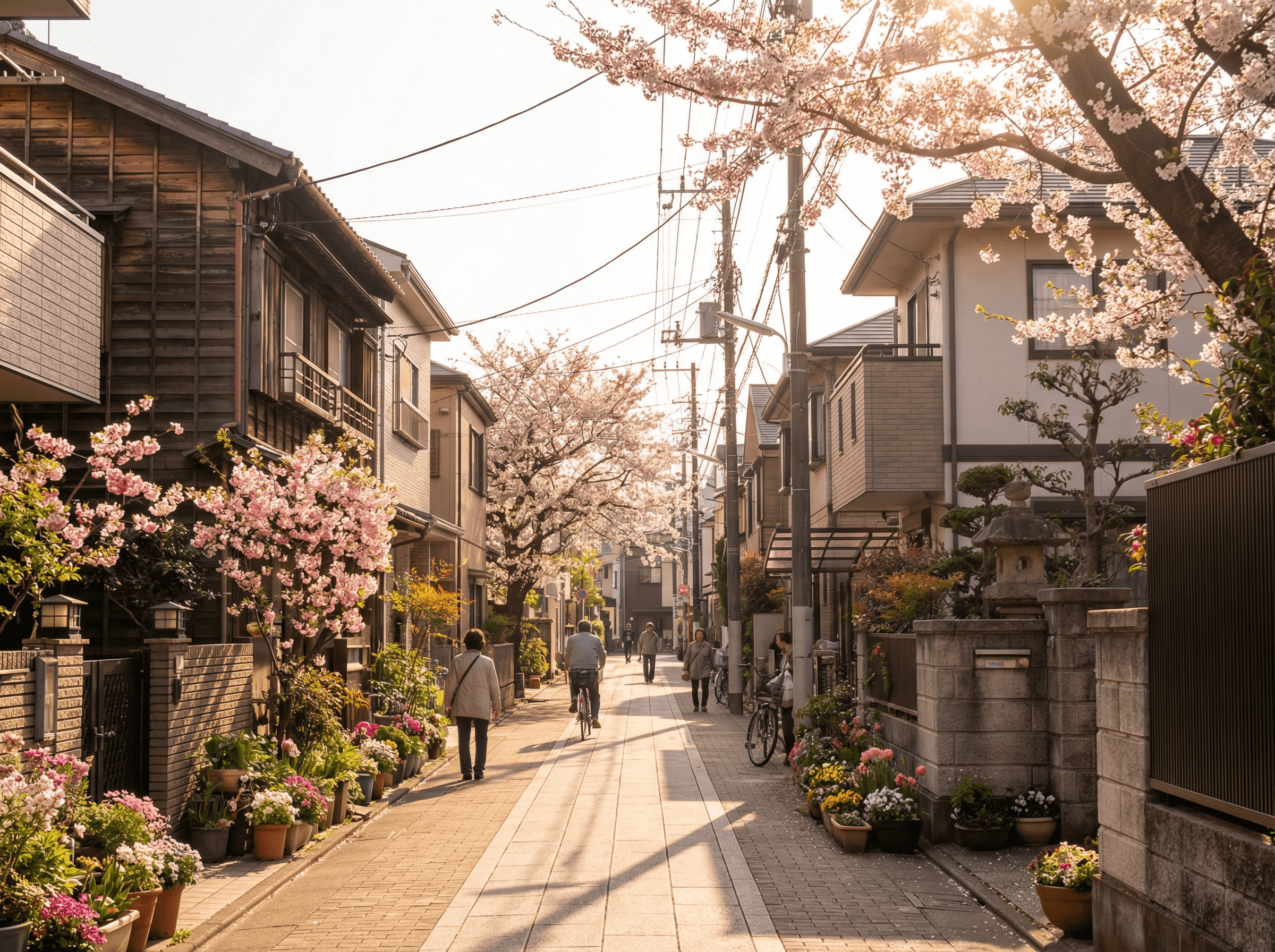 足立区の街並みと季節の花